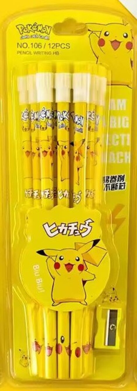 Pokemon Pikachu 12pc HB Pencil Set with Sharpener Kawaii School Supplies Yellow